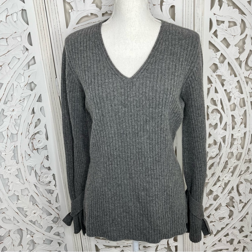 Escada Gray Ribbed Cashmere Virgin Wool Sweater